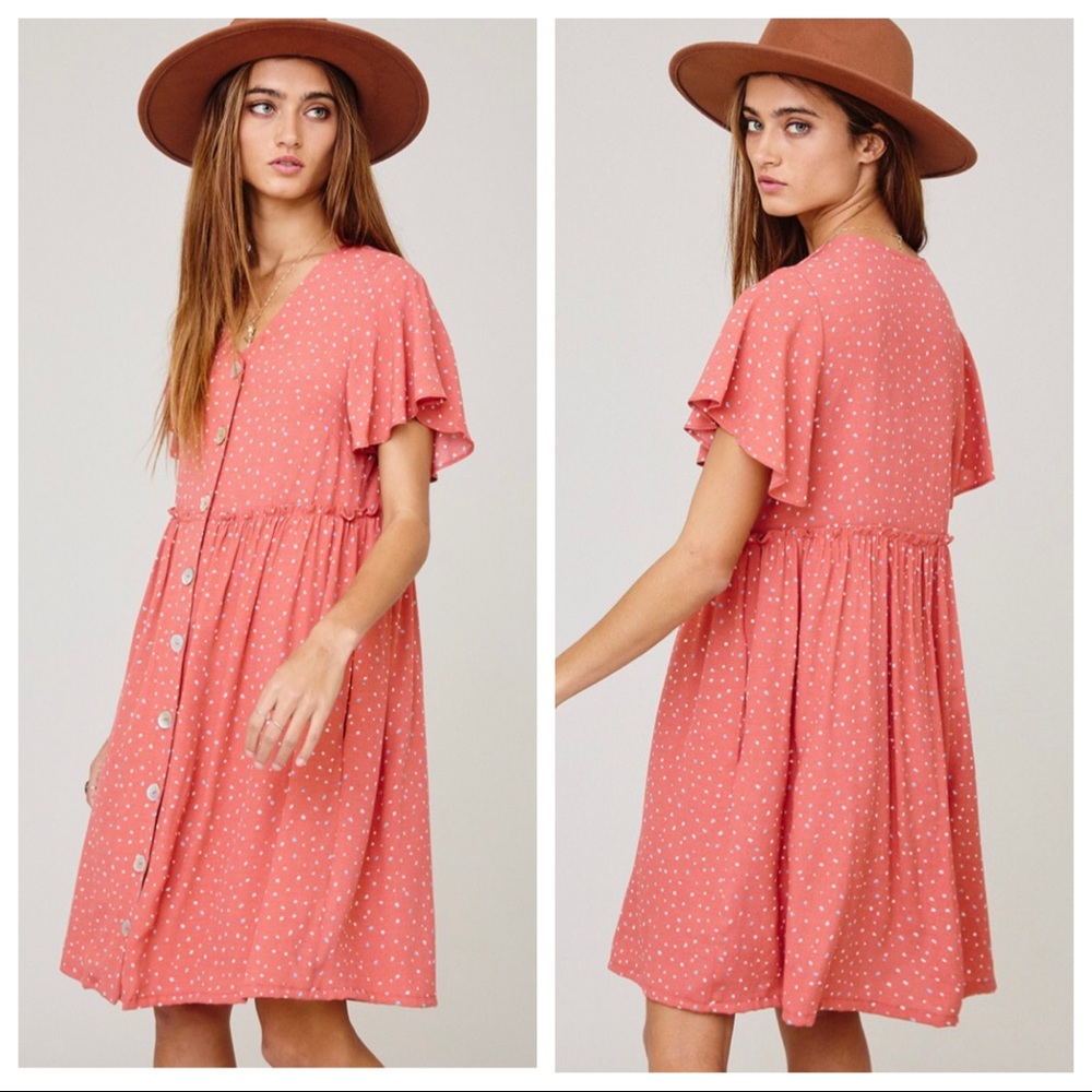 #22 Boho chic button down spotty check print dress - Picture 2 of 5